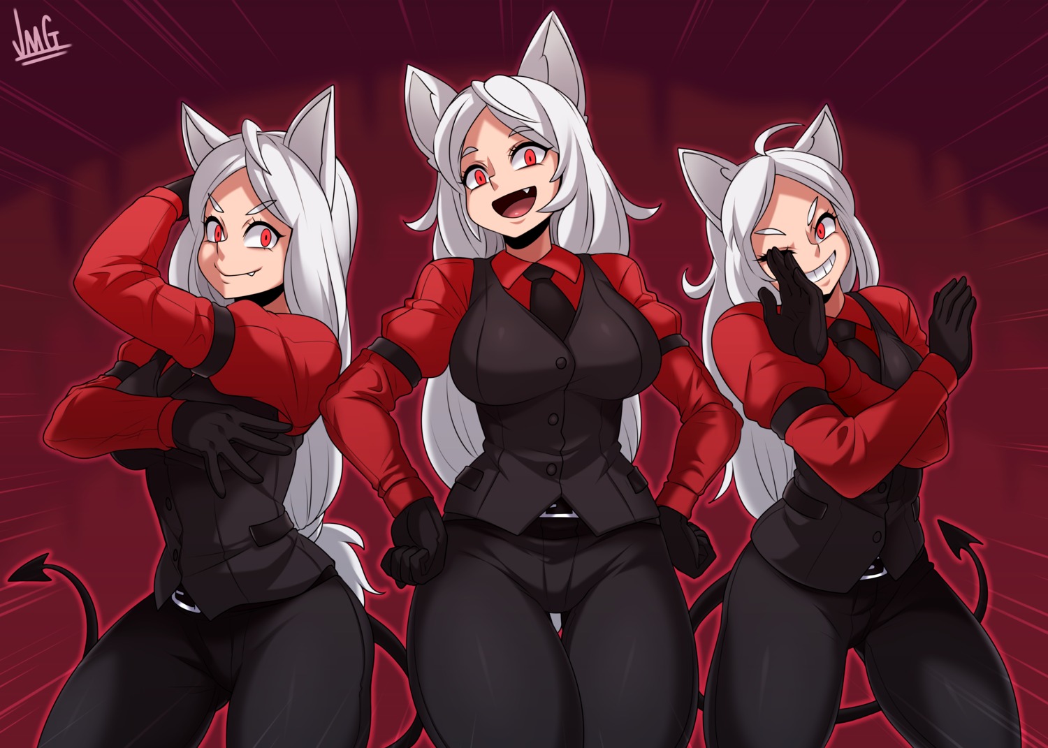 animal_ears, cerberus_(helltaker), helltaker, jmg, tail