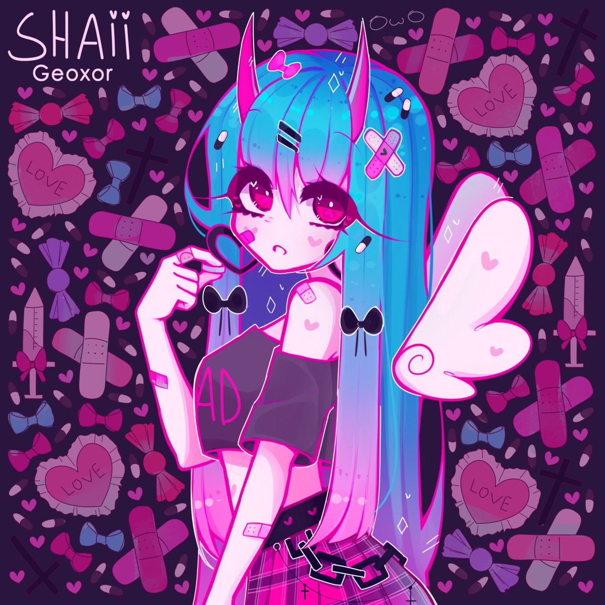ariimaw, bandaid, horns, wings