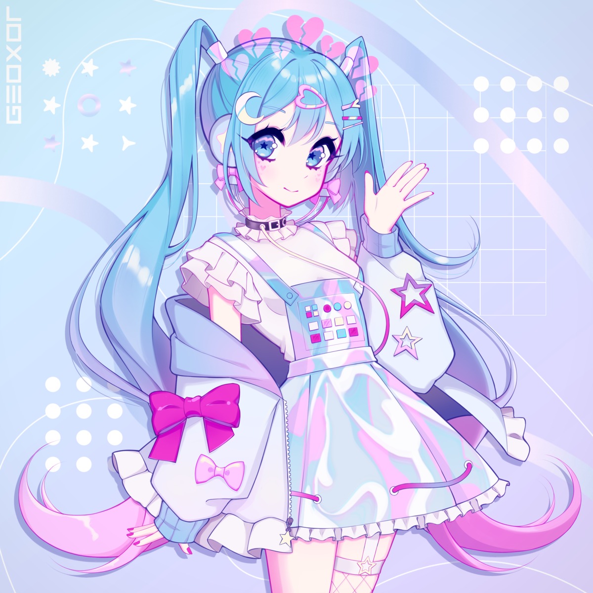 ariimaw, fishnets, hatsune_miku, headphones, stockings, thighhighs, vocaloid