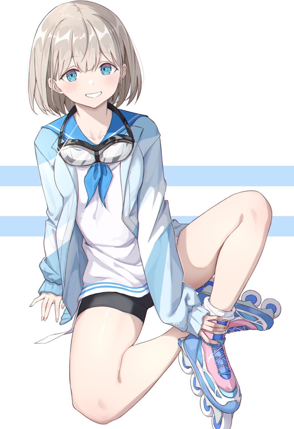 bike_shorts, seifuku, serizawa_asahi, tamago_(eva1314056), the_idolm@ster, the_idolm@ster_shiny_colors