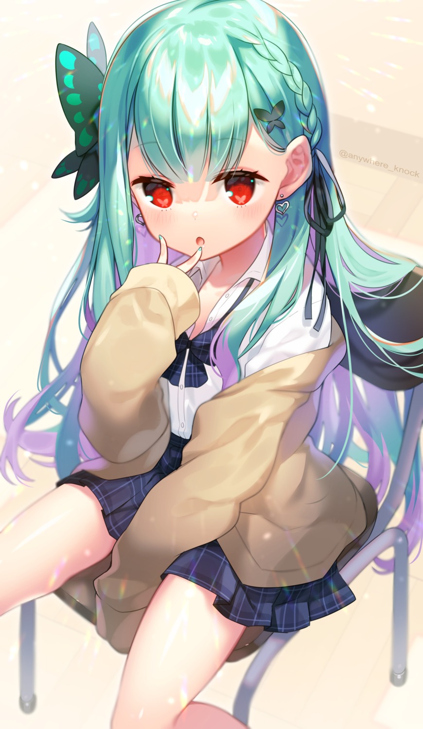 anywhere_knock, hololive, seifuku, sweater, uruha_rushia