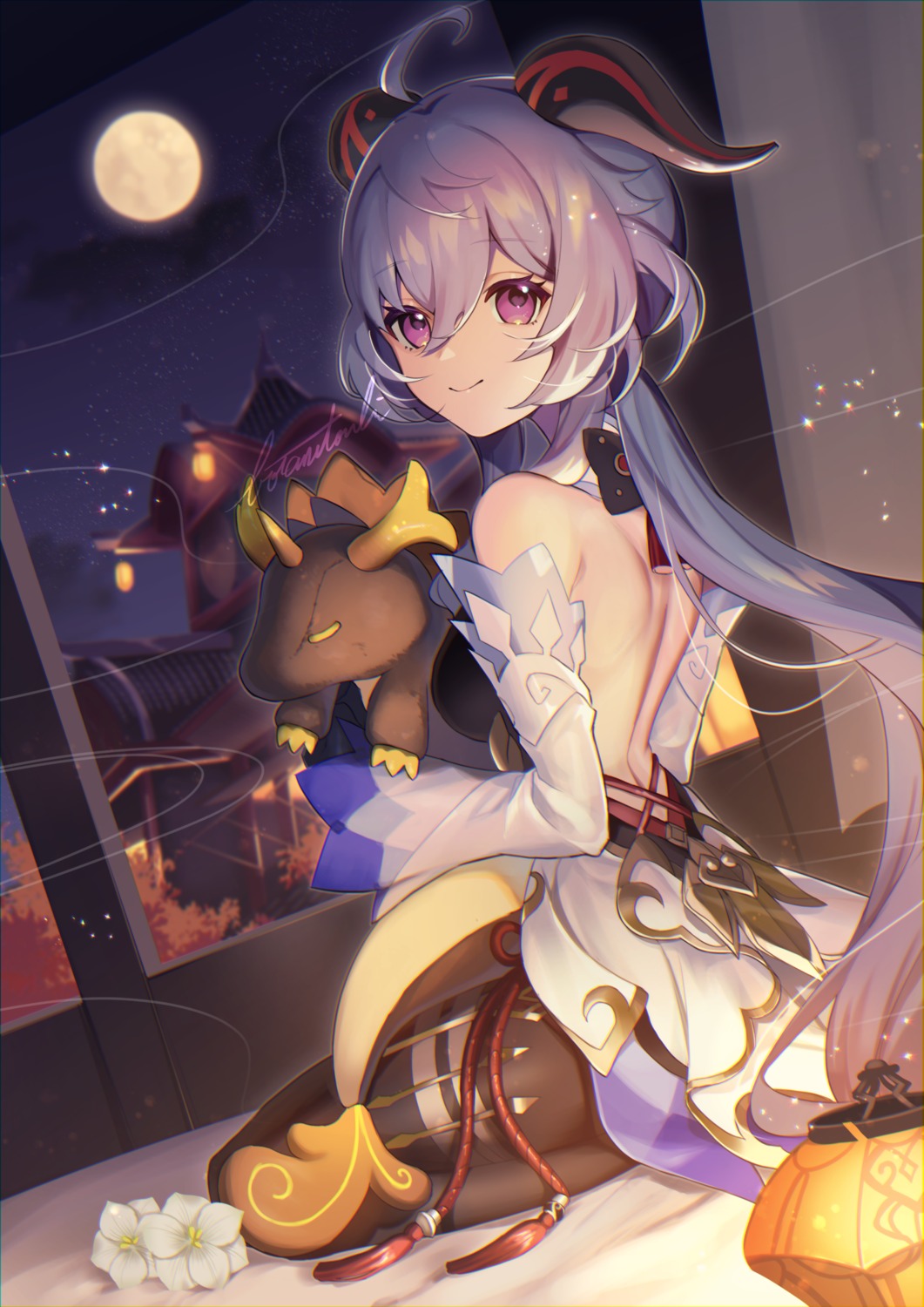 asian_clothes, botantouki, ganyu, genshin_impact, horns, no_bra