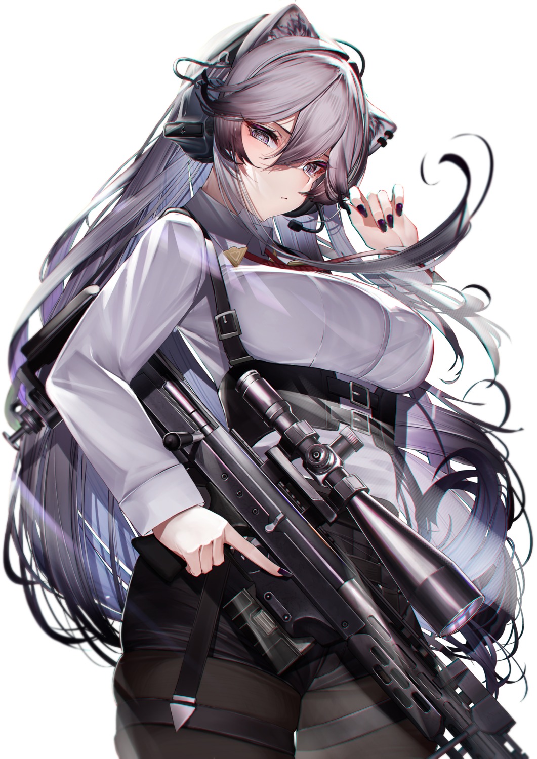 animal_ears, garter, gun, headphones, hololive, lamium_(artist), shishiro_botan