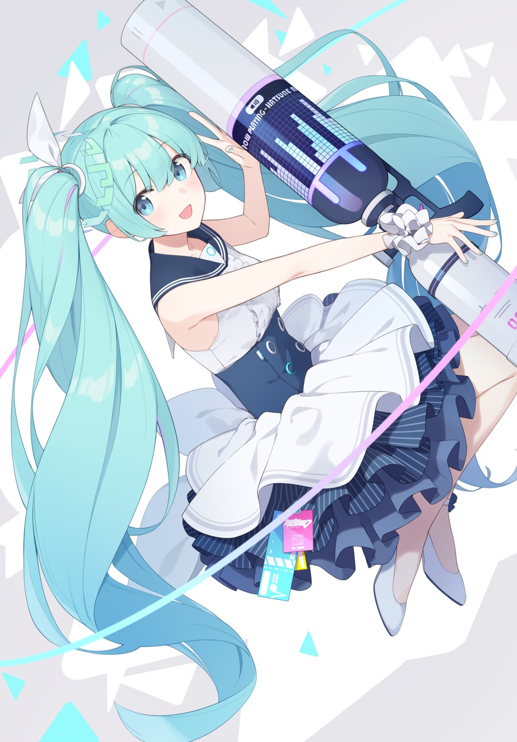 blue_archive, dress, enosan, hatsune_miku, skirt_lift, vocaloid