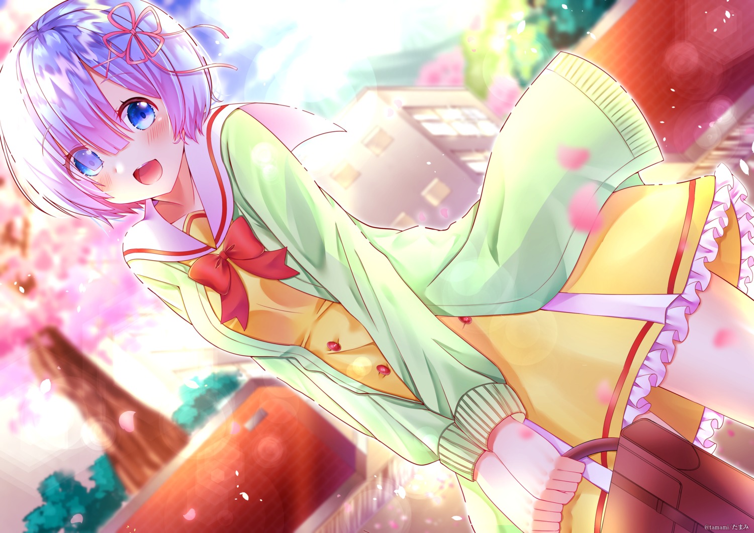 momoshiro_amano, re:zero_kara_hajimeru_isekai_seikatsu, rem_(re_zero), seifuku, sweater