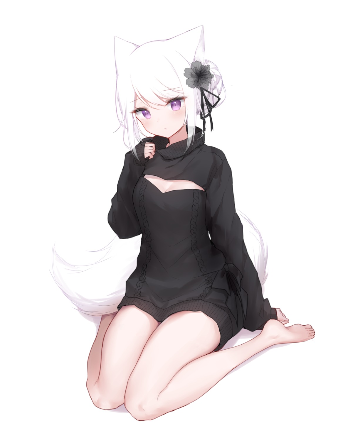 animal_ears, cleavage, guo582, sweater, tail