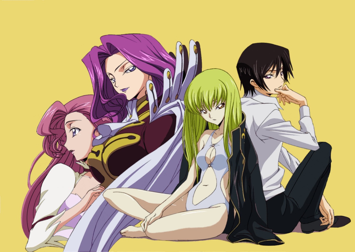 c.c., chiba_yuriko, cleavage, code_geass, cornelia_li_britannia, euphemia_li_britannia, lelouch_lamperouge, swimsuits