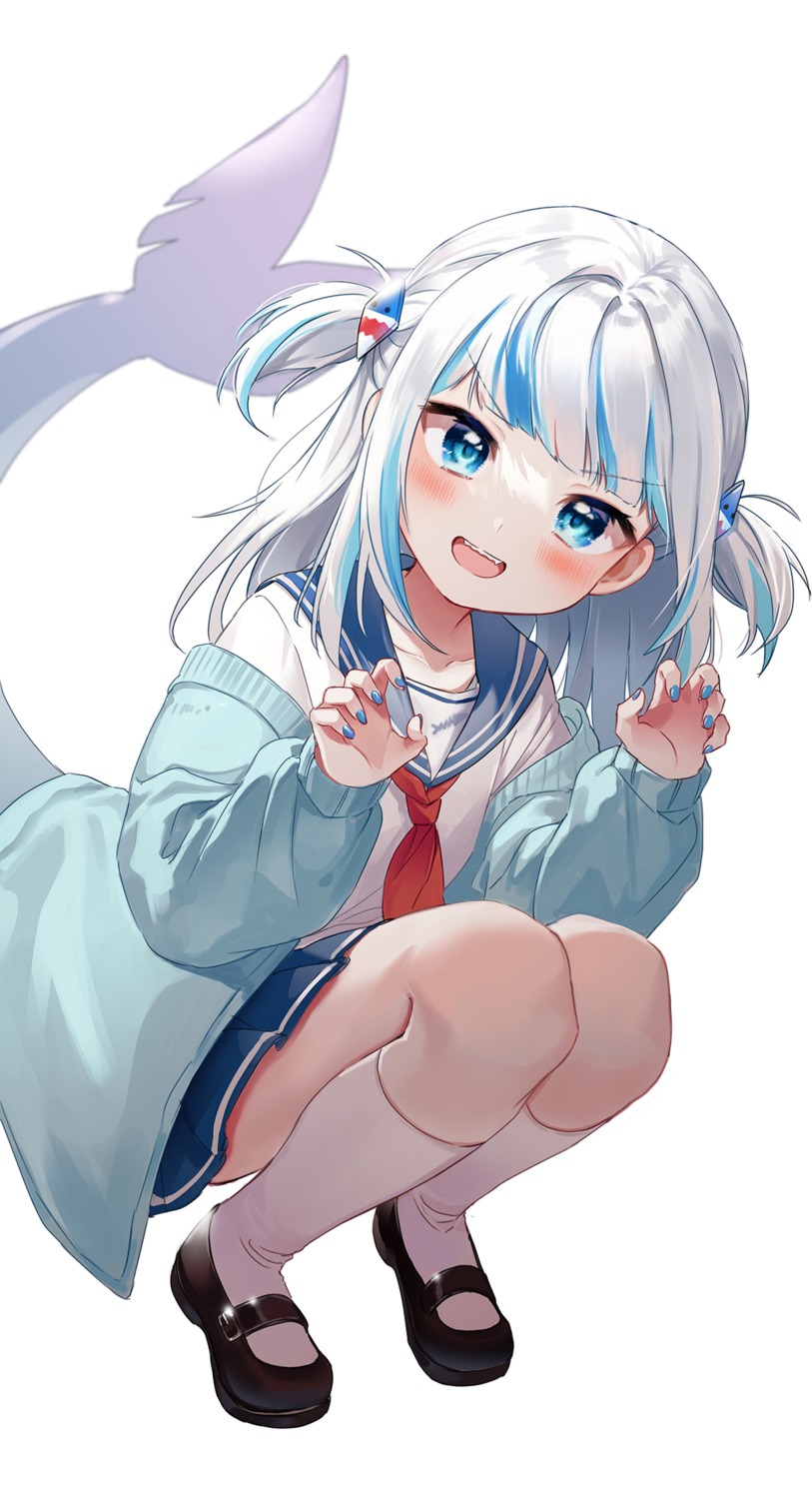 gawr_gura, hololive, hololive_english, oso_5425, seifuku, skirt_lift, sweater, tail