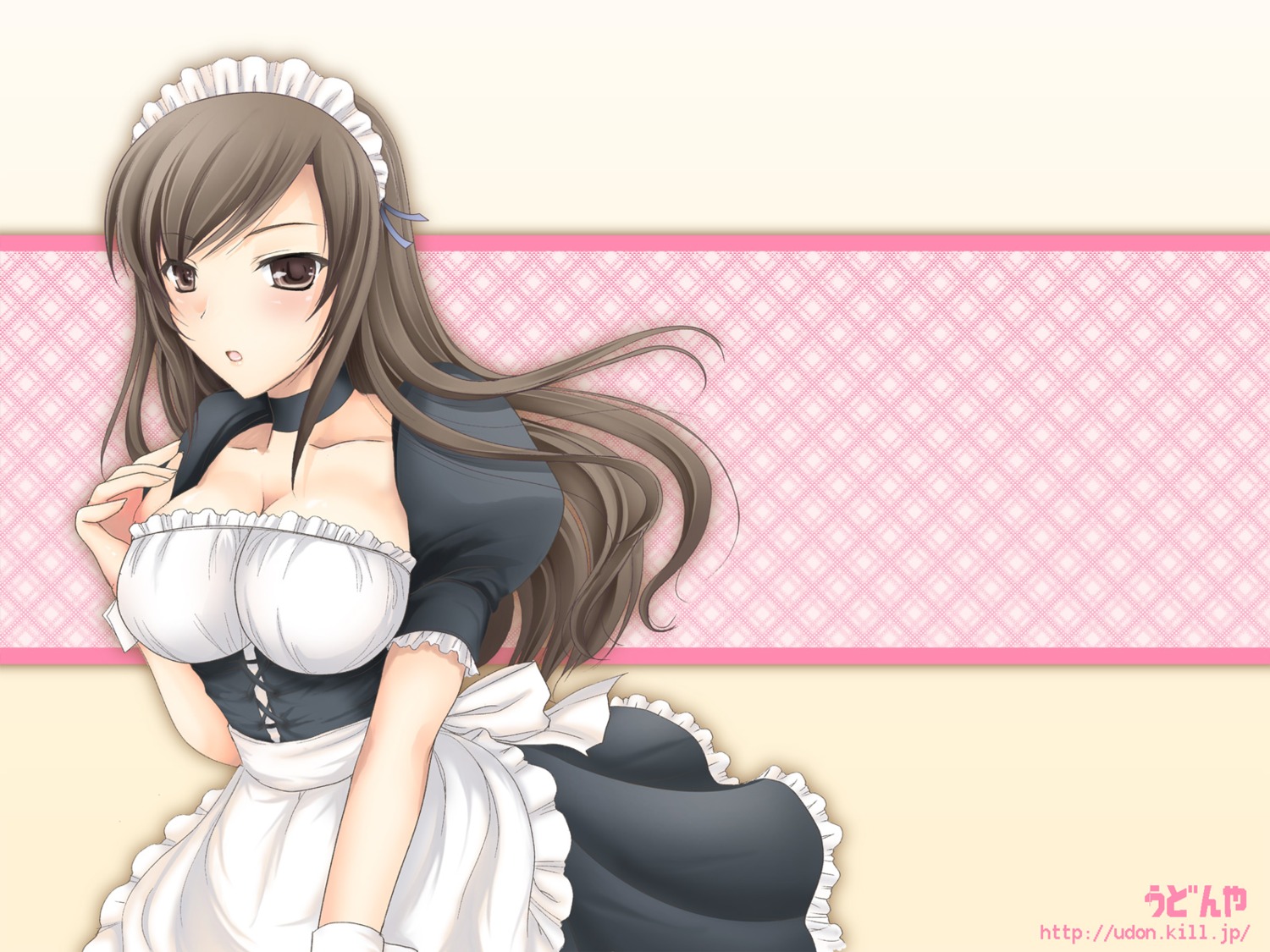 cleavage, kizuki_aruchu, maid, udon-ya, wallpaper