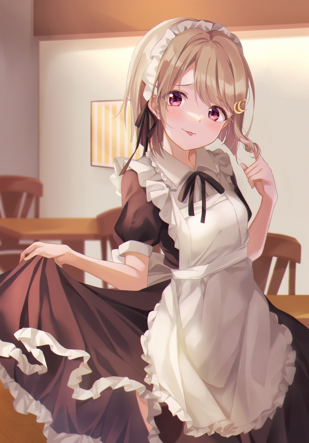 depe, love_live!_(series), love_live!_nijigasaki_gakuen_school_idol_doukoukai, maid, nakasu_kasumi, skirt_lift