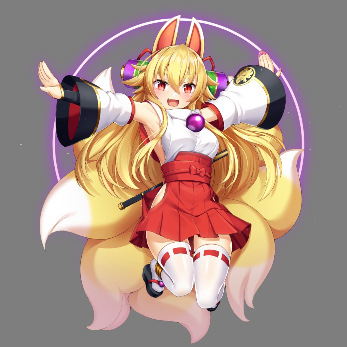 animal_ears, izuna_(shinrabansho), kitsune, miko, shinrabansho, tagme, tail, thighhighs, transparent_png