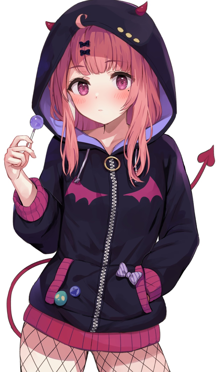 fishnets, horns, nijisanji, nijisanji_gamers, pantyhose, racchi., sasaki_saku, tail