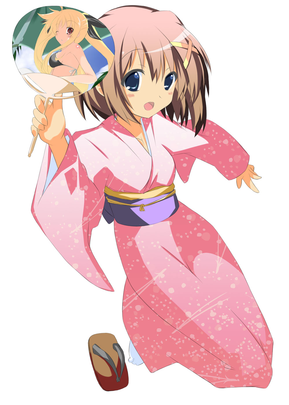 fate_testarossa, mahou_shoujo_lyrical_nanoha, plus9, yagami_hayate, yukata