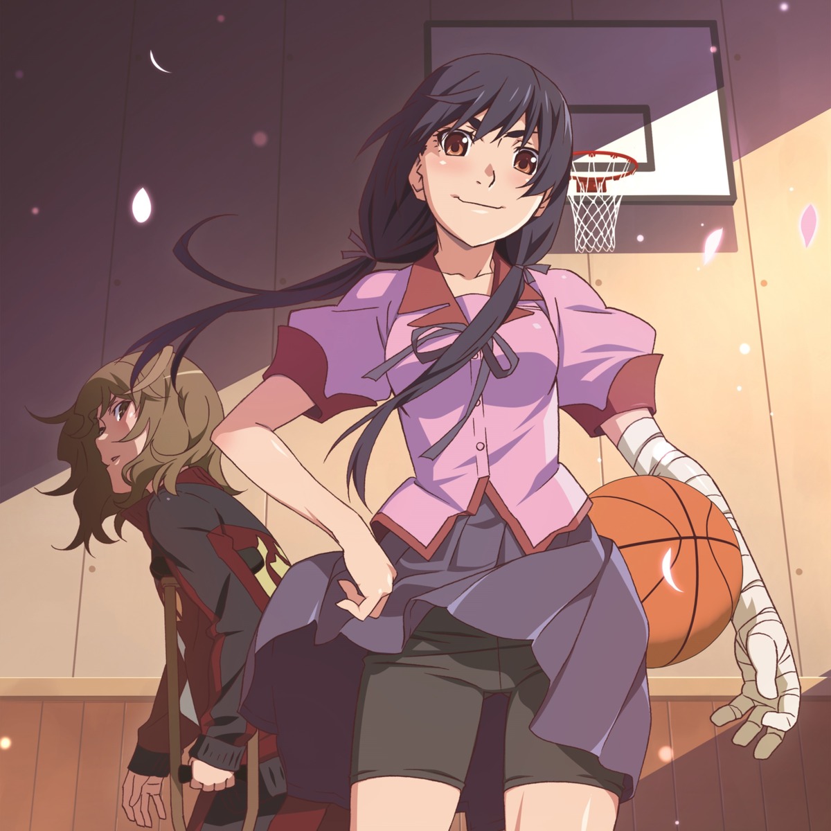 bakemonogatari, bandages, basketball, bike_shorts, disc_cover, gym_uniform, kanbaru_suruga, monogatari_(series)