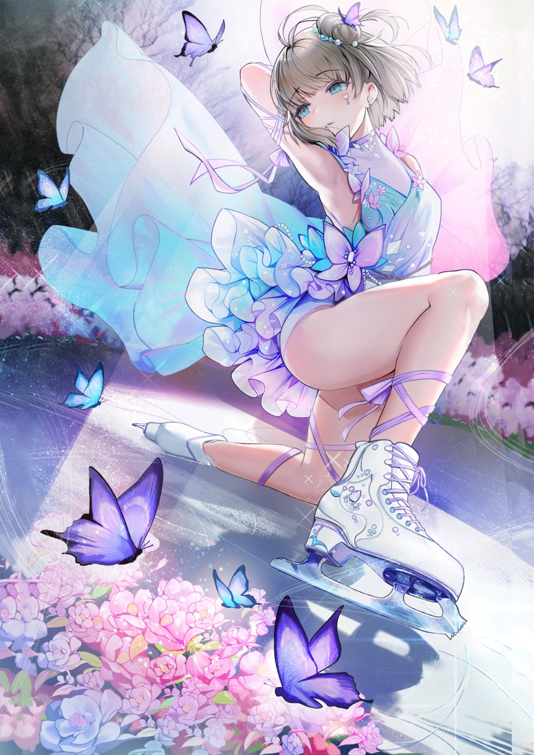 dress, ice_skating, pantsu, parayang, skirt_lift