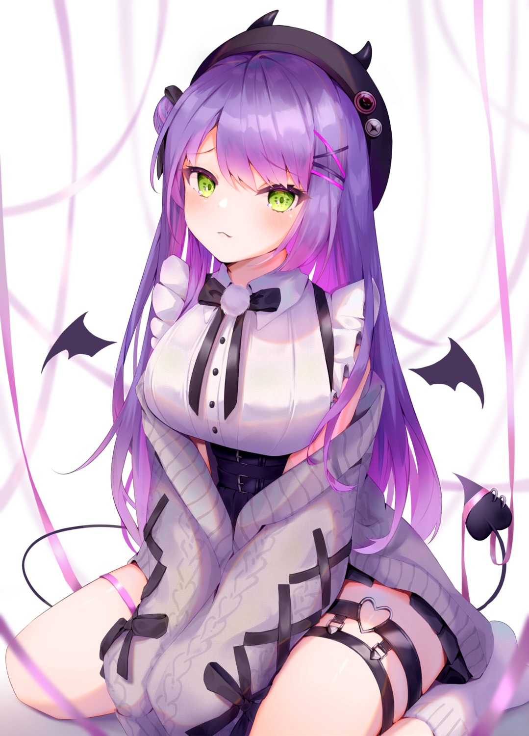garter, hololive, magaqq123, sweater, tail, tokoyami_towa, wings
