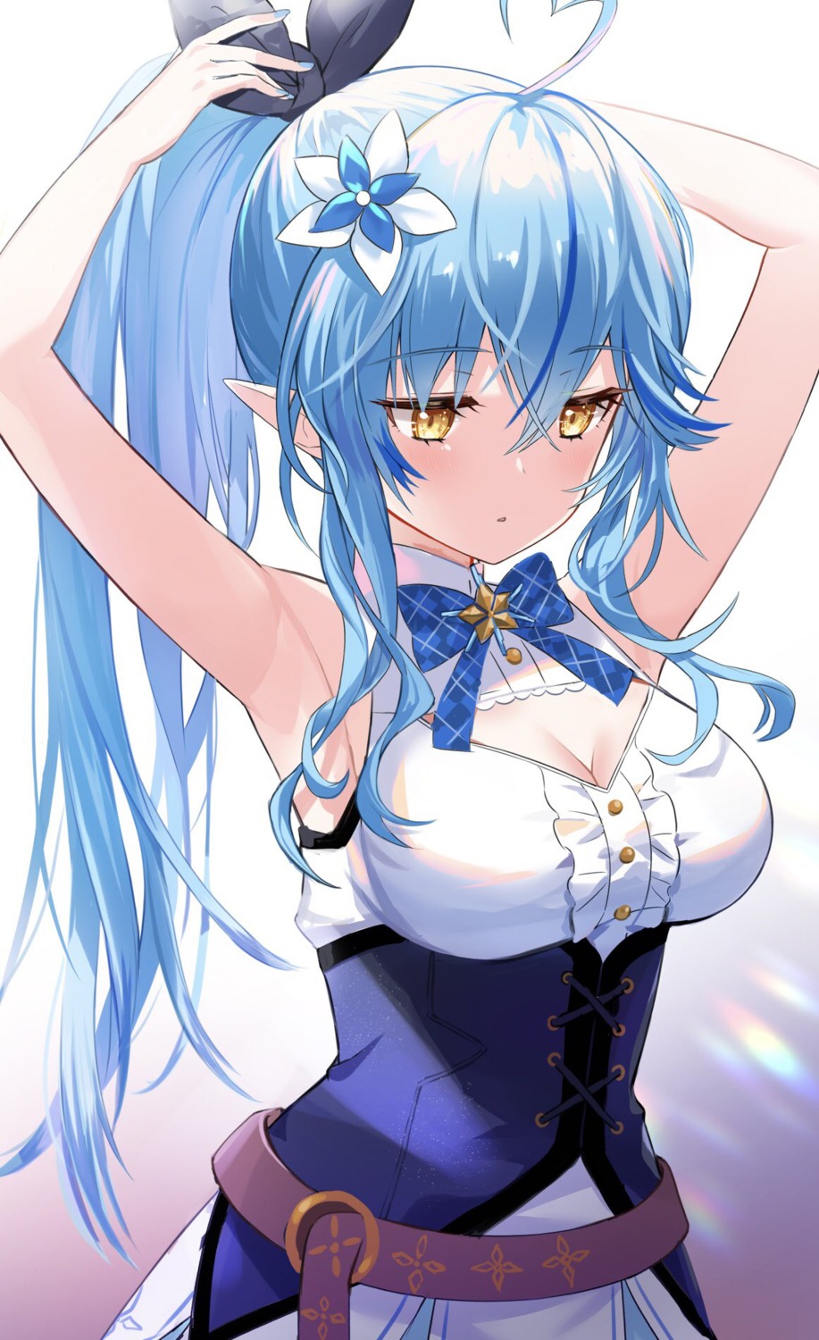 cleavage, elf, hololive, kiki-yu, pointy_ears, yukihana_lamy