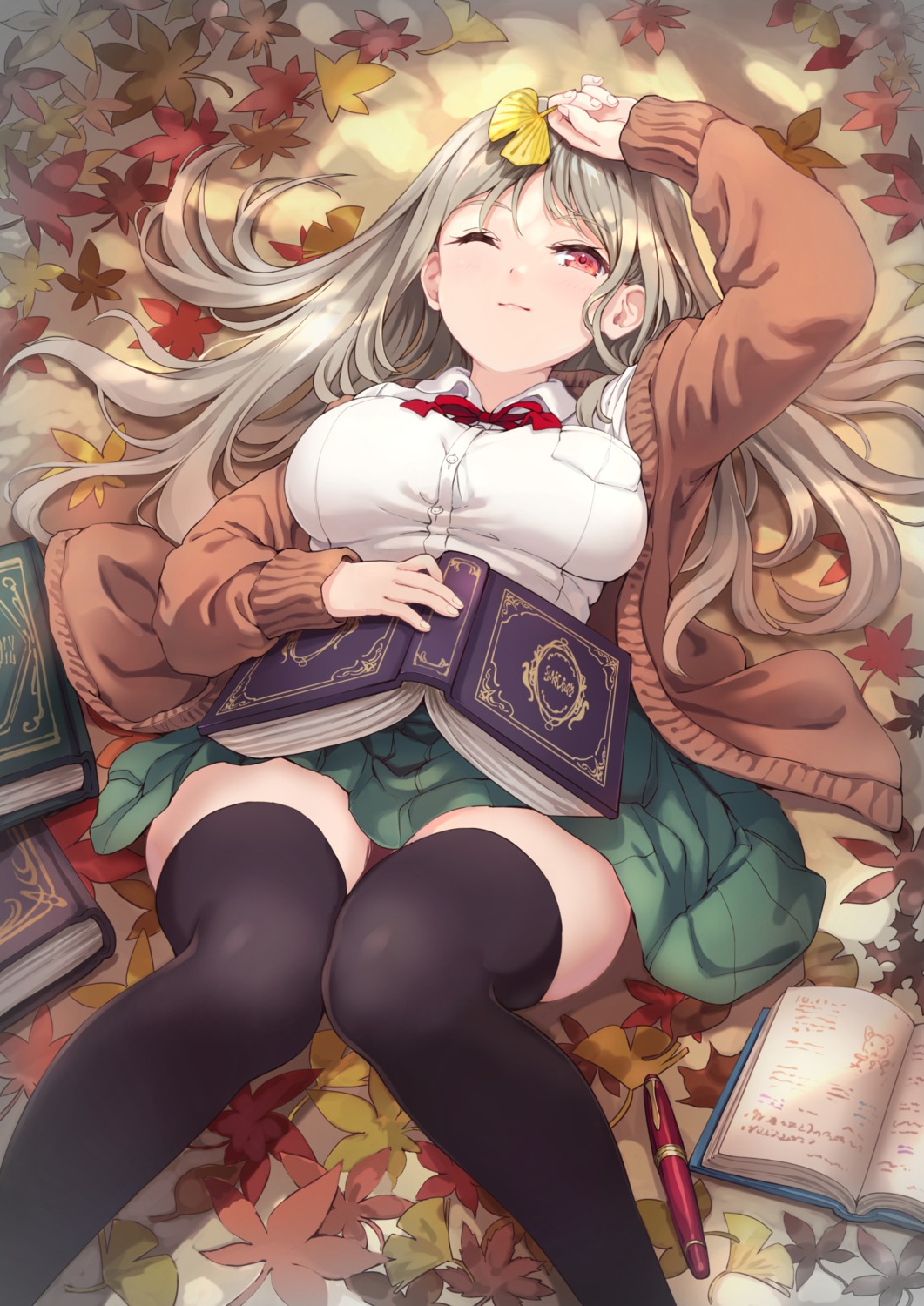 hinoki_yuu, seifuku, skirt_lift, sweater, thighhighs
