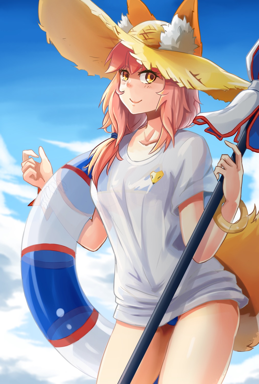 animal_ears, bikini, fate/grand_order, kitsune, okamin, see_through, swimsuits, tail