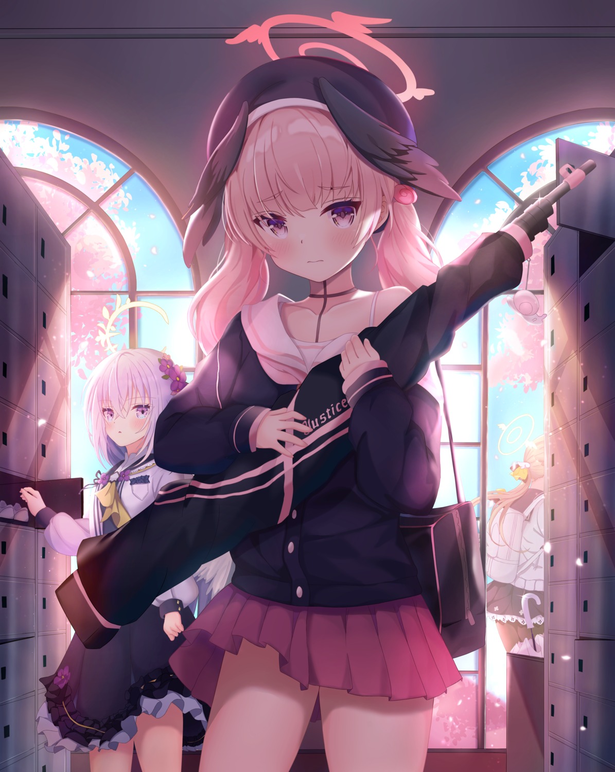 ajitani_hifumi, angel, arashiomoto, blue_archive, gun, halo, seifuku, shimoe_koharu