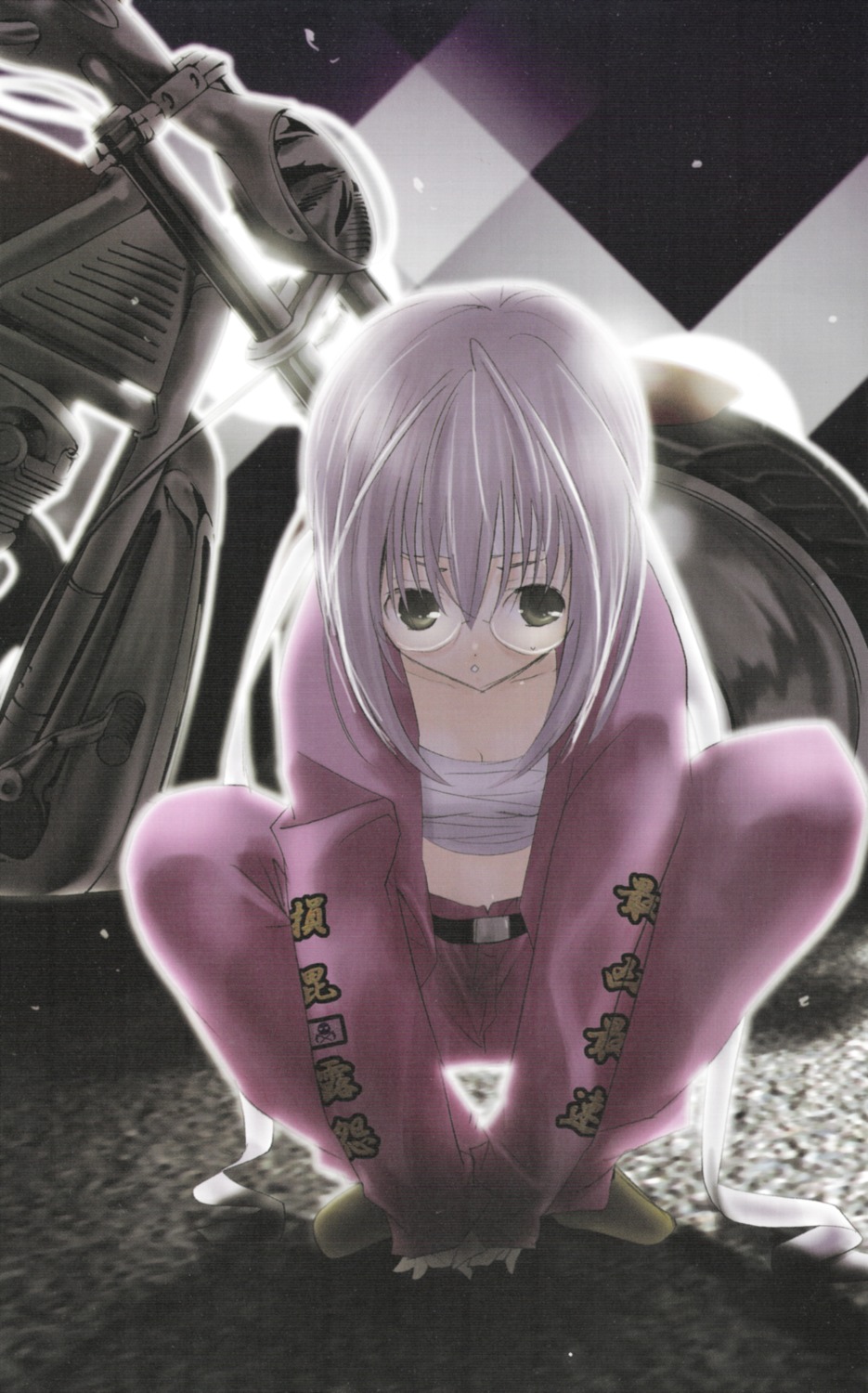 kita_michiru, megane, open_shirt, peach-pit, sarashi, scanning_artifacts, screening, zombie_loan