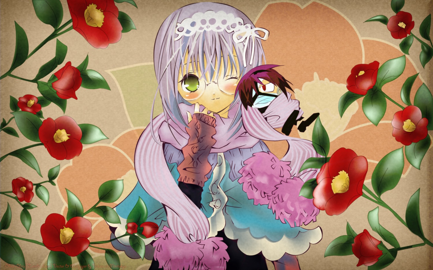 kita_michiru, peach-pit, wallpaper, watermark, zombie_loan