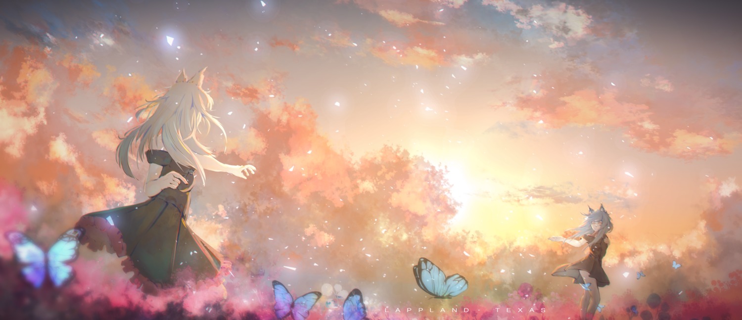 animal_ears, arknights, dress, lappland_(arknights), skirt_lift, texas_(arknights), ygahh