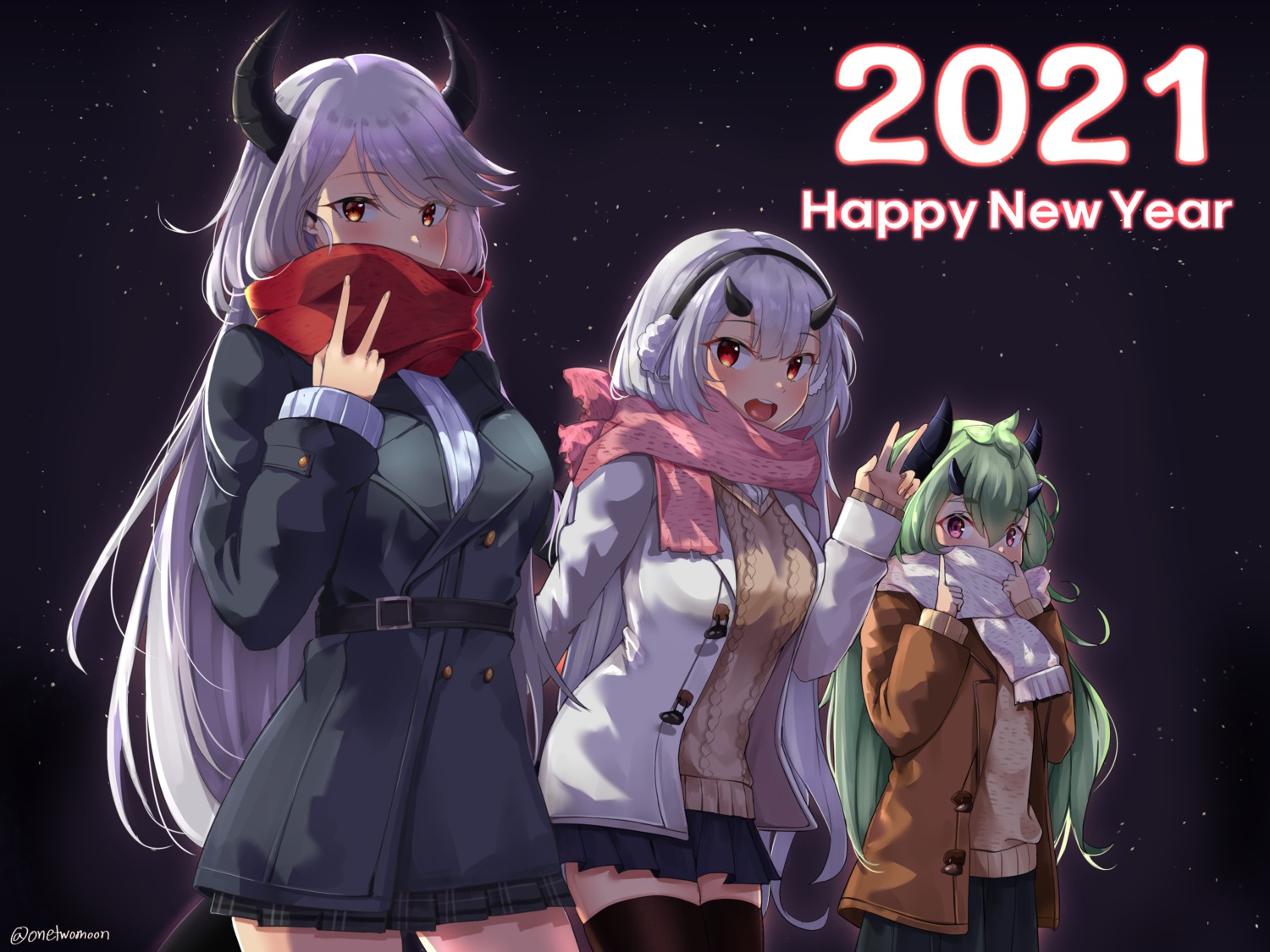 epic7, horns, luna_(epic7), seifuku, sweater, thighhighs, twomoon, yufine_(epic7)