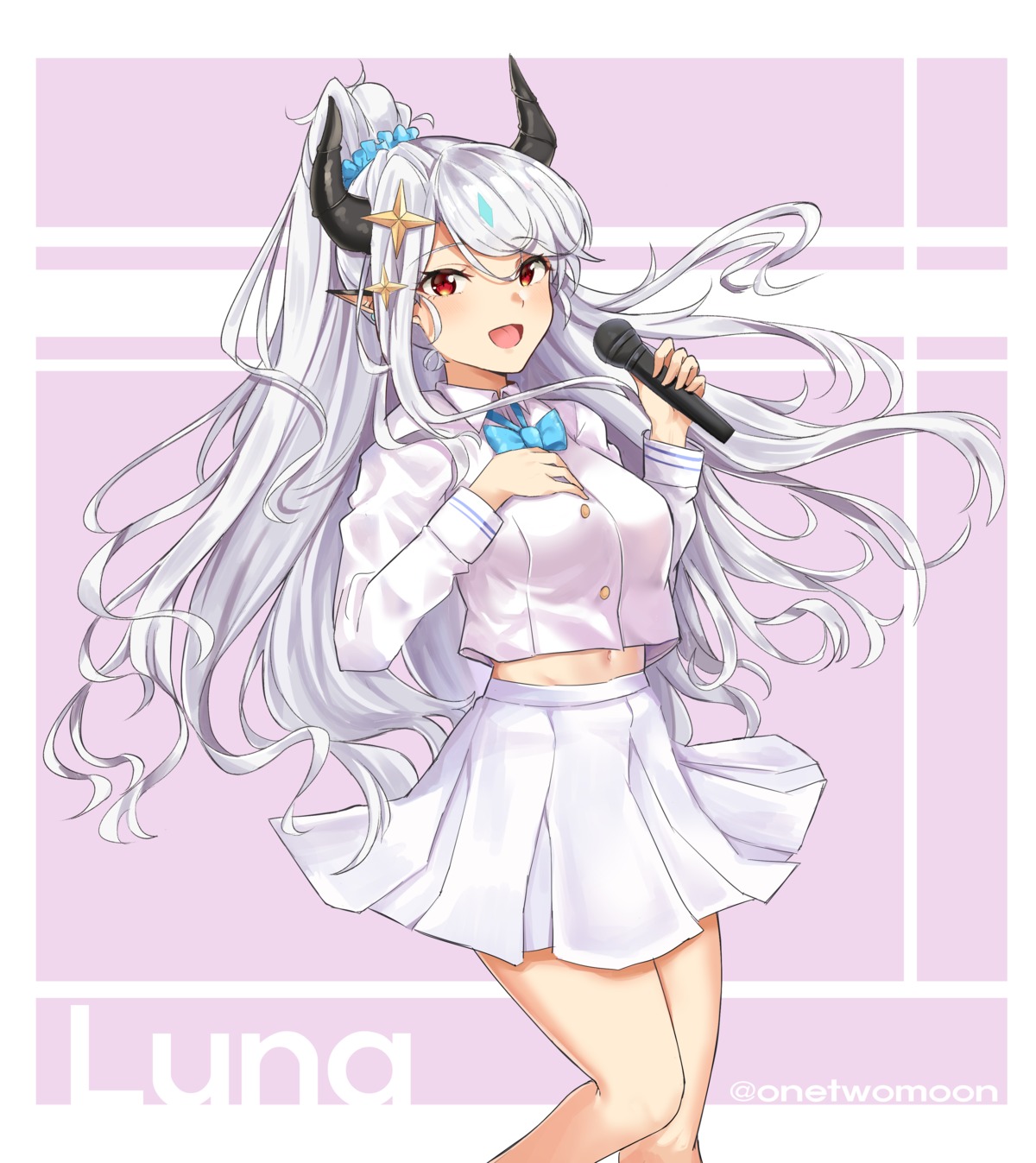 epic7, horns, luna_(epic7), pointy_ears, seifuku, skirt_lift, twomoon