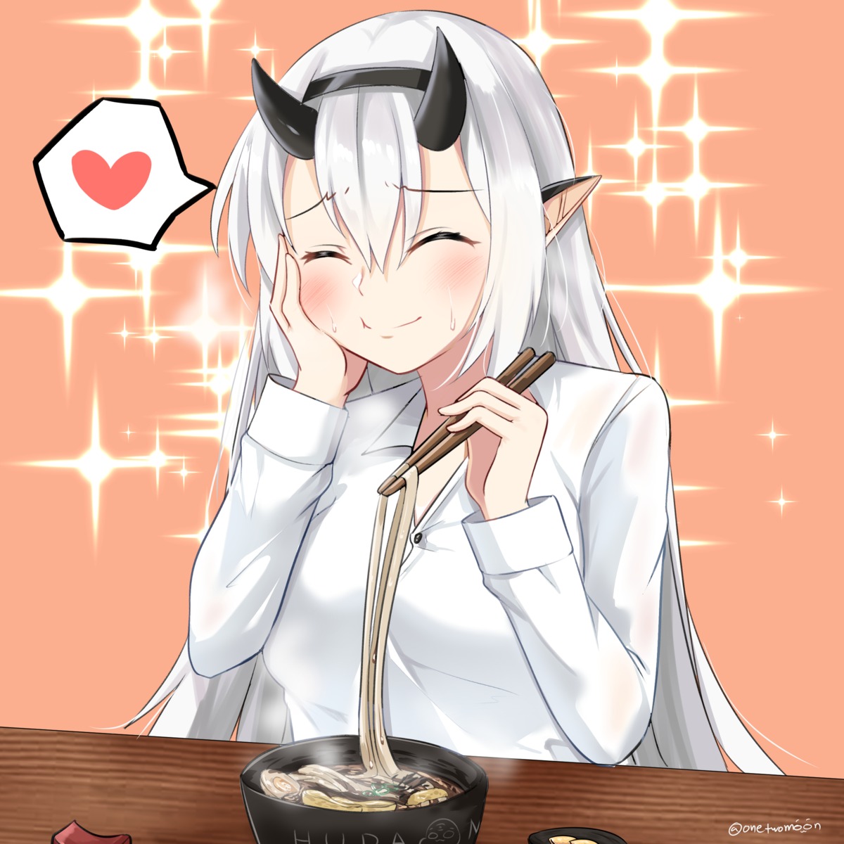 dress_shirt, epic7, horns, pointy_ears, twomoon, yufine_(epic7)