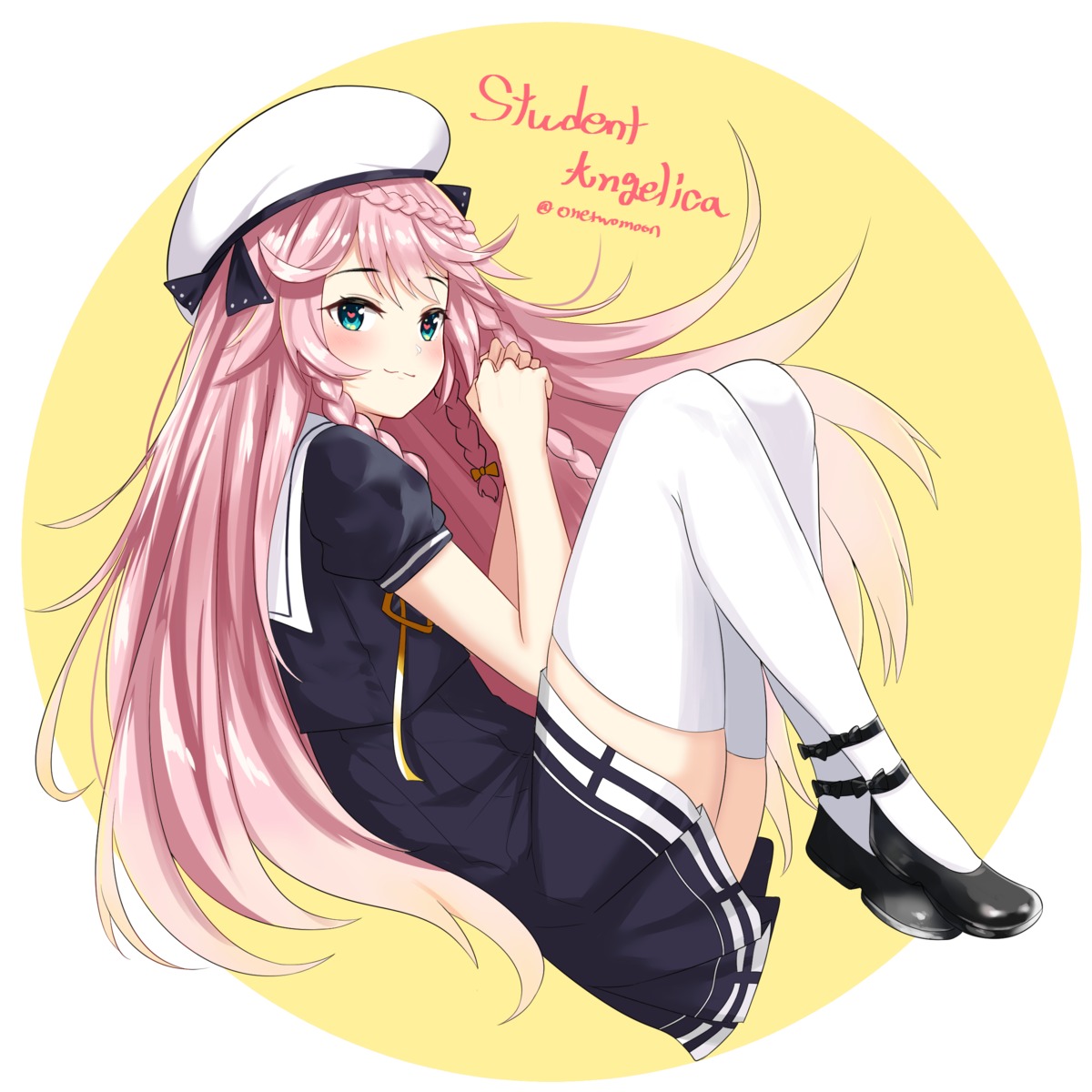 angelica_(epic7), epic7, seifuku, skirt_lift, thighhighs, twomoon