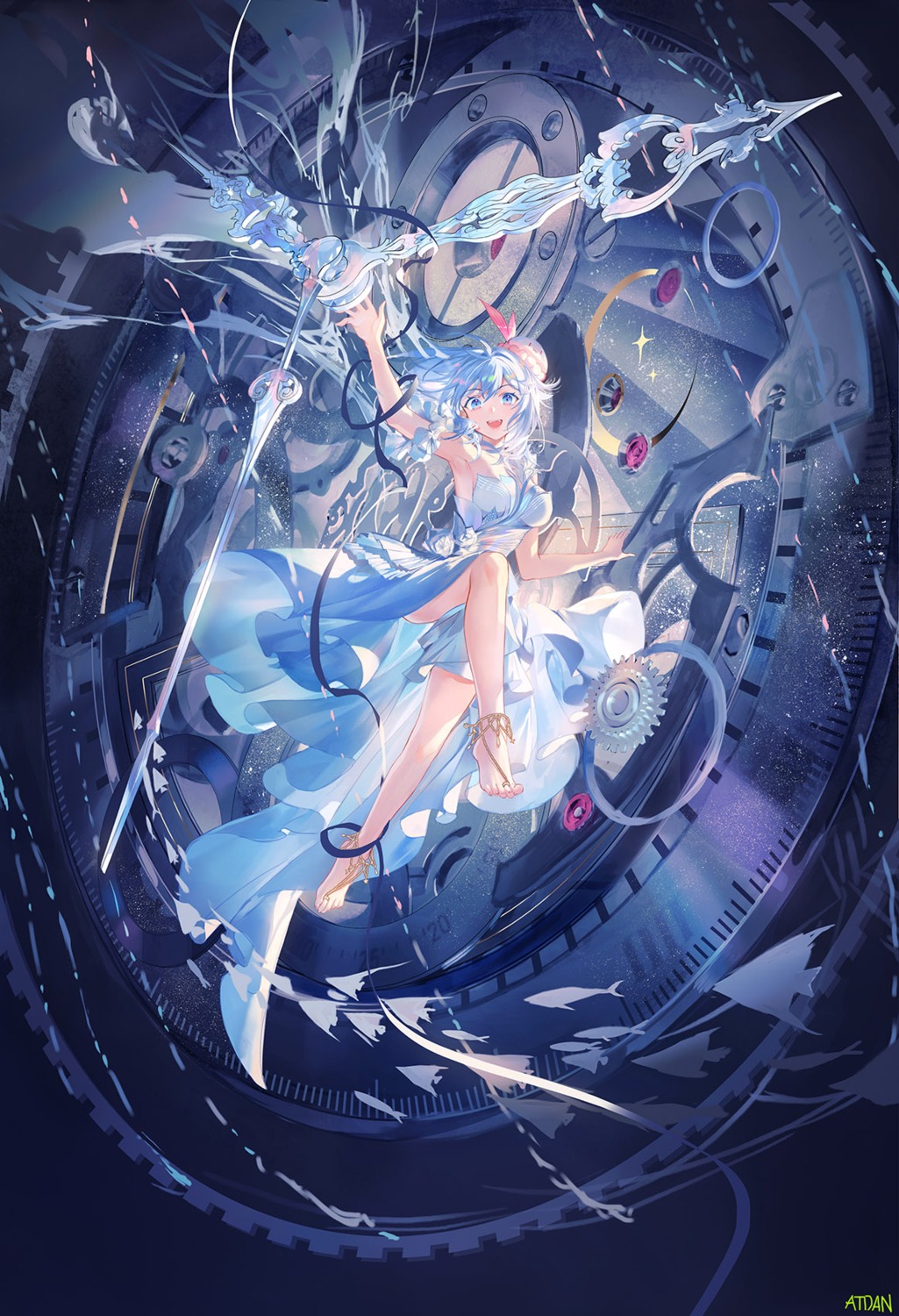 atdan, dress, haiyi, no_bra, skirt_lift, synthesizer_v, weapon