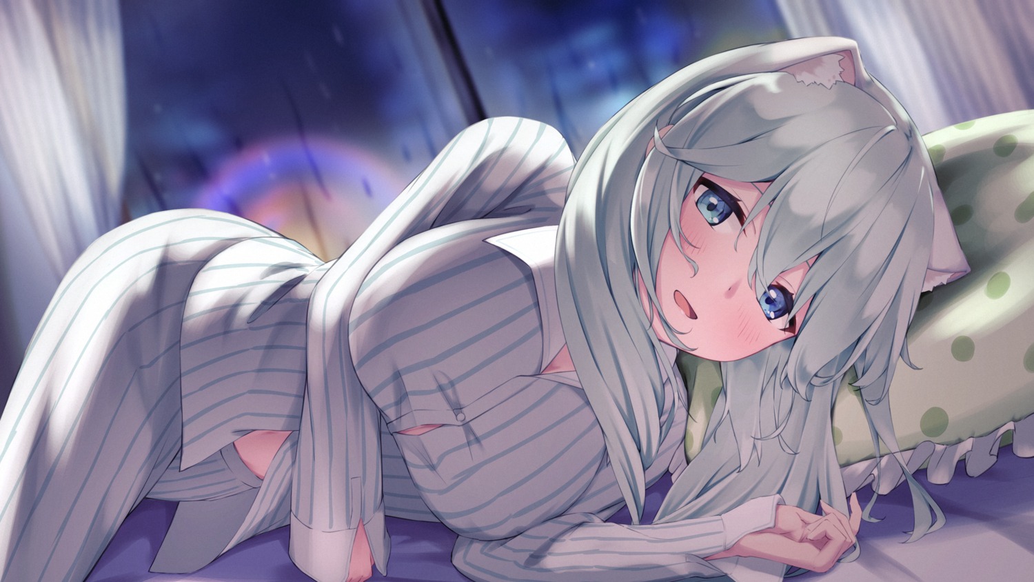 animal_ears, hololive, pajama, shishiro_botan, taitan, wallpaper
