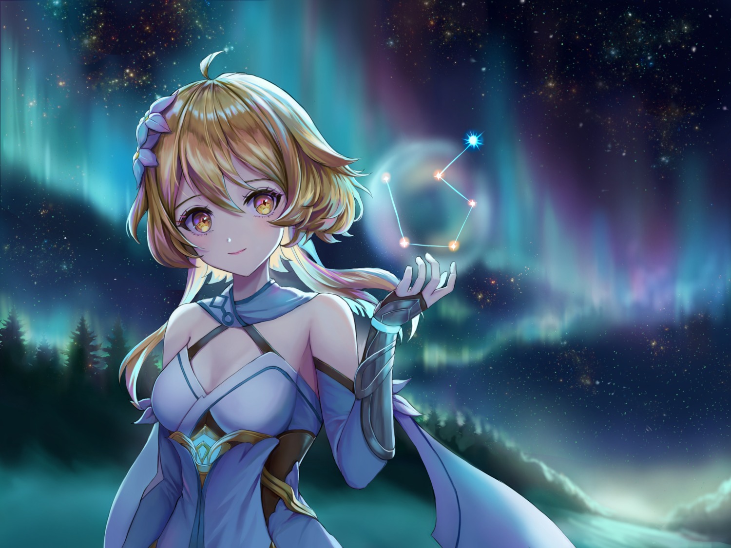 cleavage, dress, genshin_impact, kama_(kama_ovo), lumine