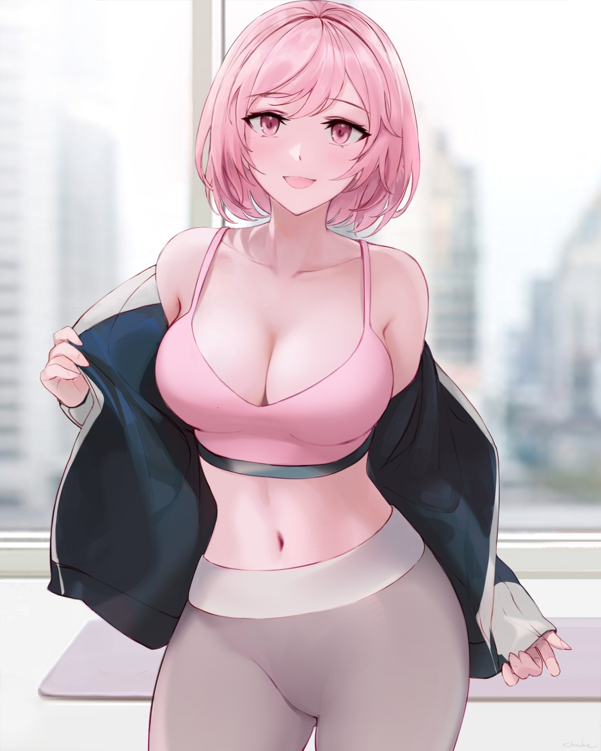 bra, chowbie, cleavage, gym_uniform, open_shirt, undressing