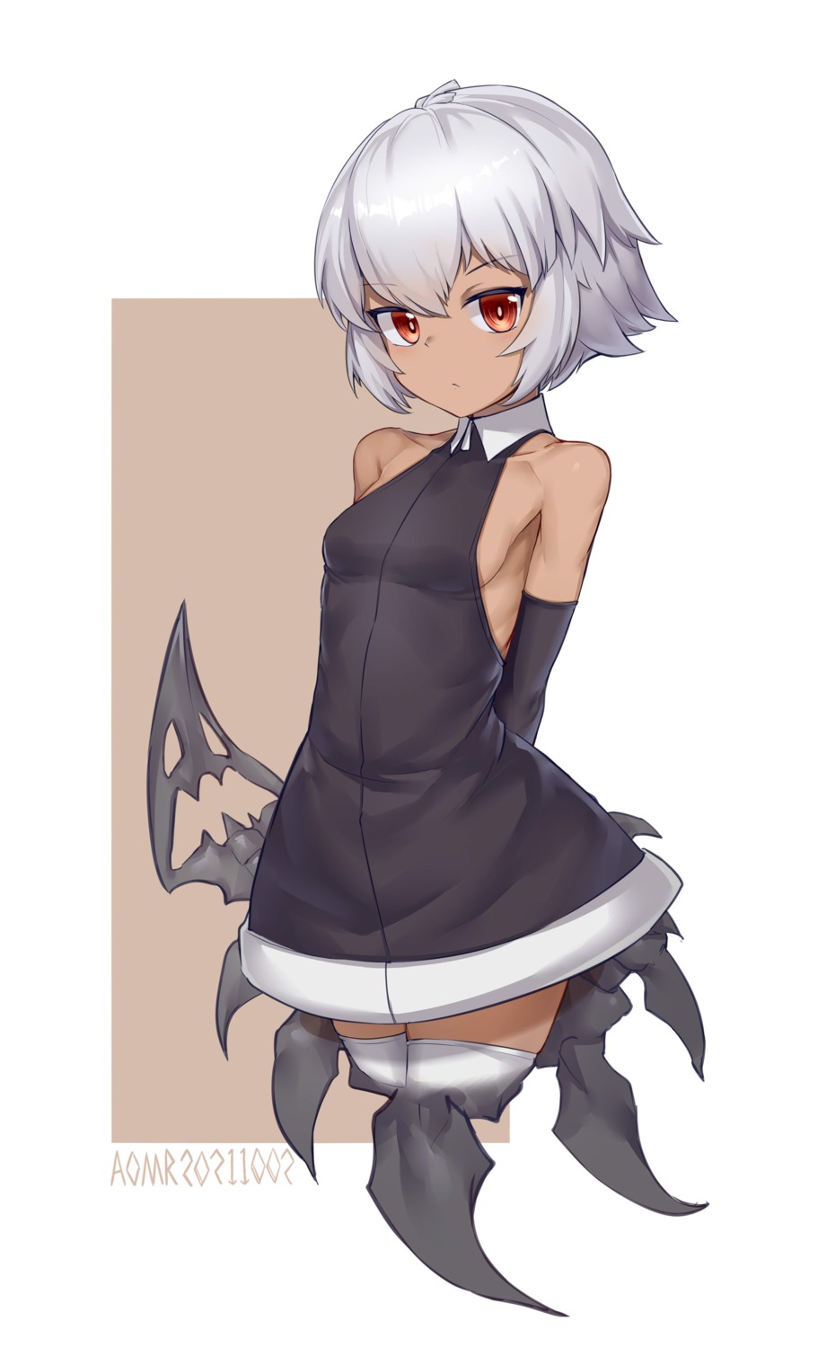 aomoro, black_rock_shooter, dress, no_bra, strength, thighhighs