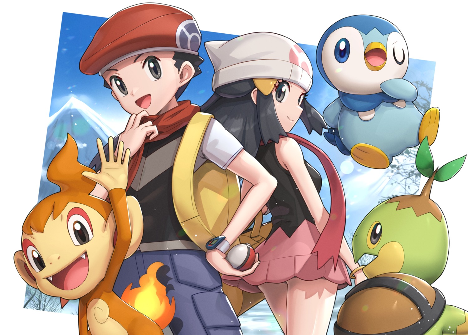 chimchar, gonzarez, hikari_(pokemon), kouki_(pokemon), piplup, pokemon, pokemon_bdsp, pokemon_dppt