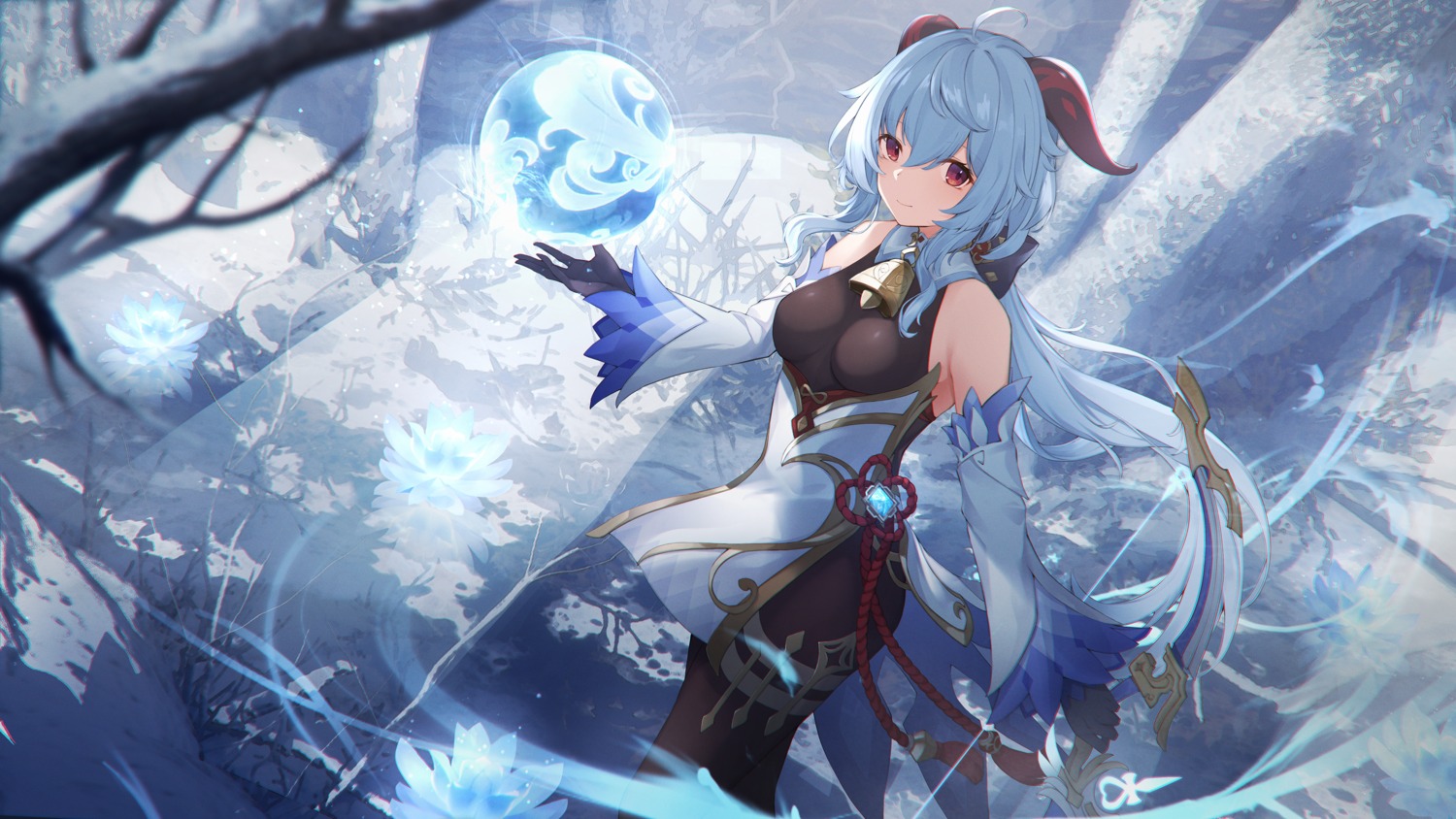 asian_clothes, ganyu, genshin_impact, horns, sagiri_(ulpha220)