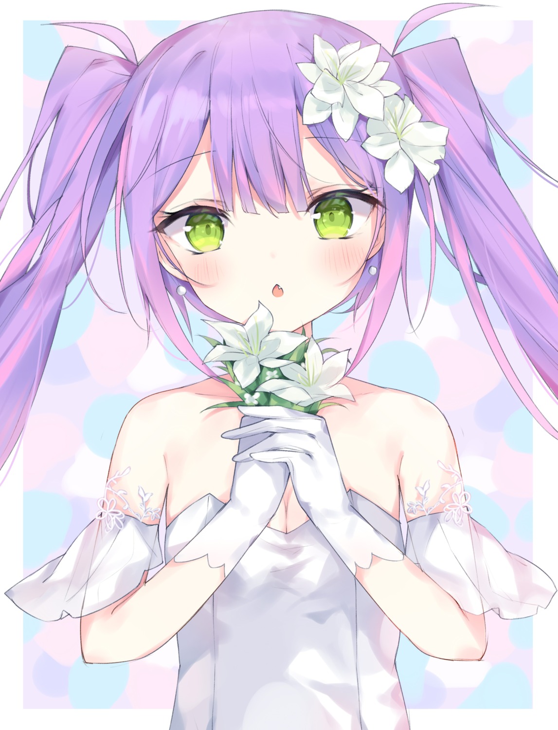 cleavage, dress, hololive, shigureszku, tokoyami_towa, wedding_dress