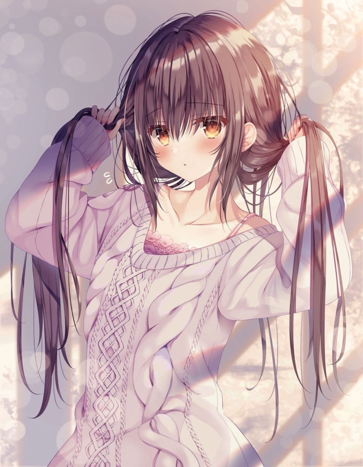 amamiya_shino, bra, sweater, tanihara_natsuki
