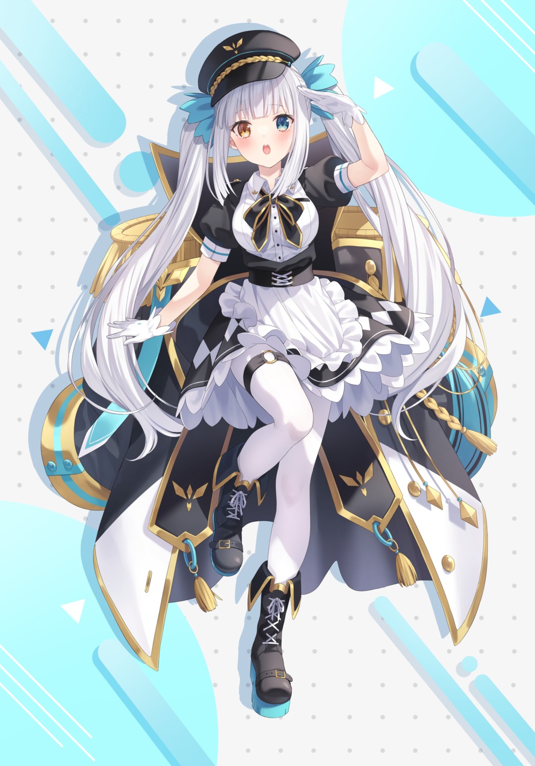 garter, heterochromia, jimmy, kagura_mea, kagura_mea_channel, maid, pantyhose, skirt_lift