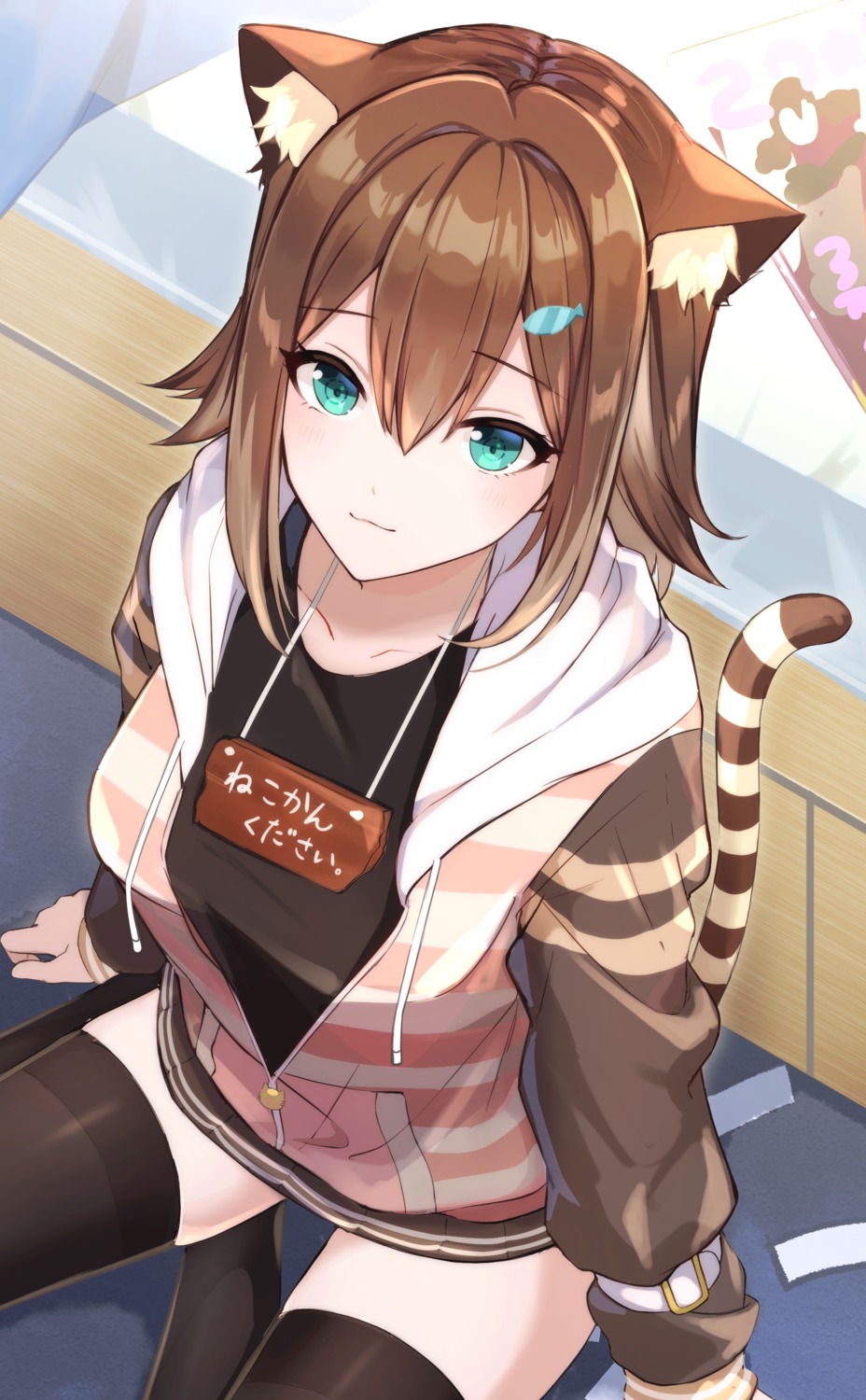 animal_ears, fumino_tamaki, goroo_(eneosu), nekomimi, nijisanji, tail, thighhighs
