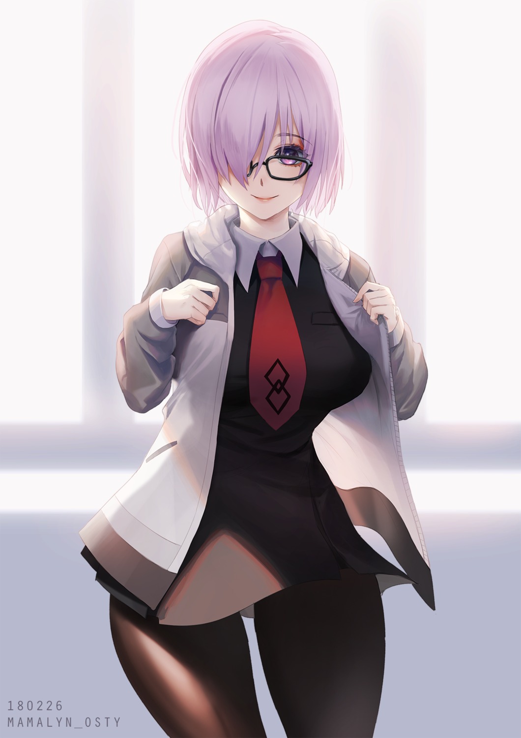 fate/grand_order, mash_kyrielight, megane, mmlyno, pantyhose, undressing