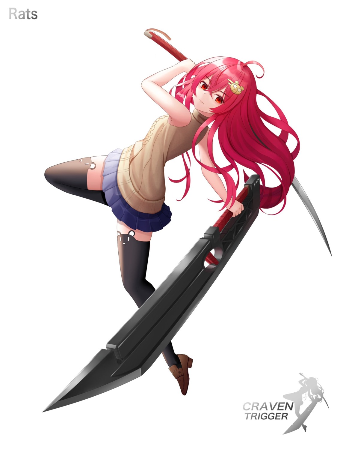 kimhu94, skirt_lift, sweater, sword, thighhighs