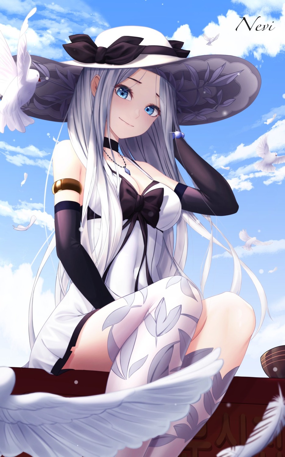 cleavage, dress, kimhu94, skirt_lift, thighhighs