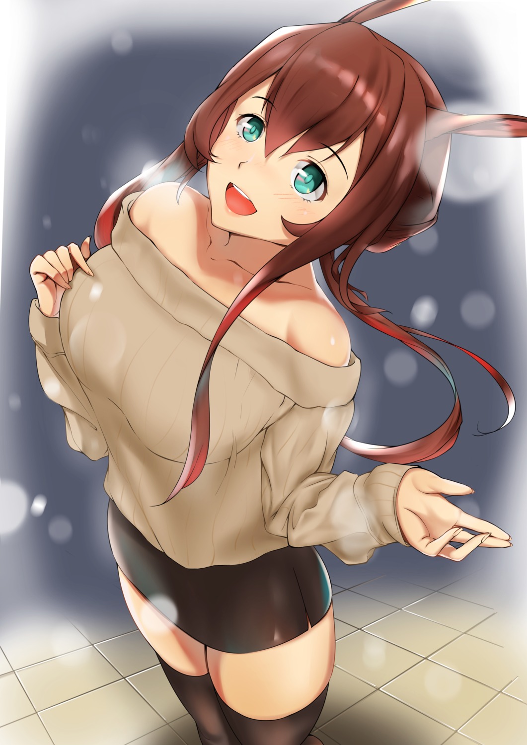 amiya_(arknights), animal_ears, arknights, bunny_ears, sweater, thighhighs, xperiajoker