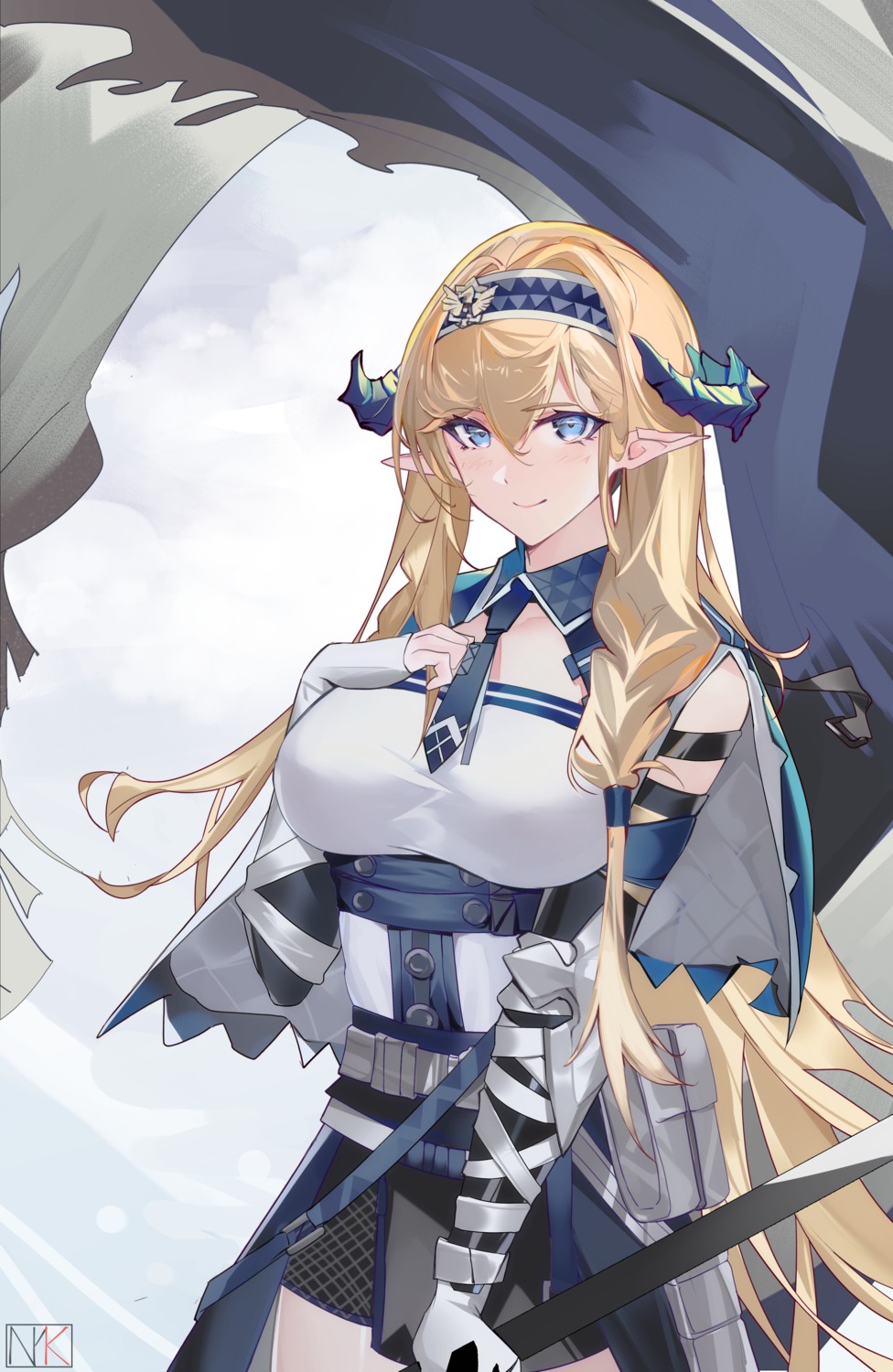 arknights, horns, nayuko_(wuyou_nayuko), pointy_ears, saileach_(arknights)