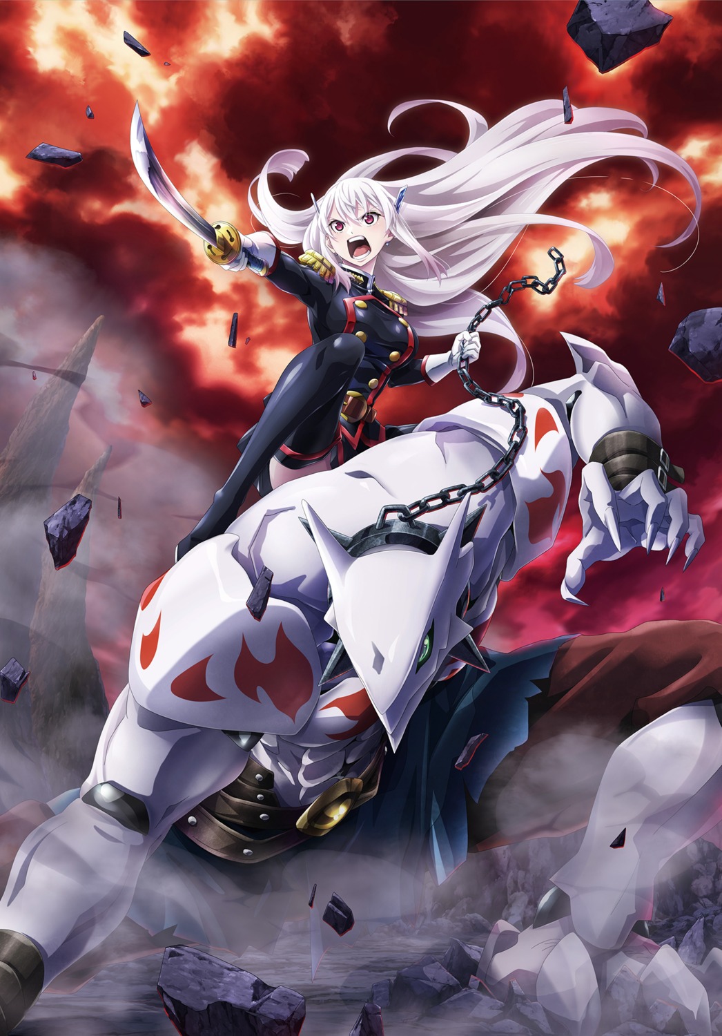 mato_seihei_no_slave, skirt_lift, sword, tagme, tattoo, thighhighs, uniform, uzen_kyouka