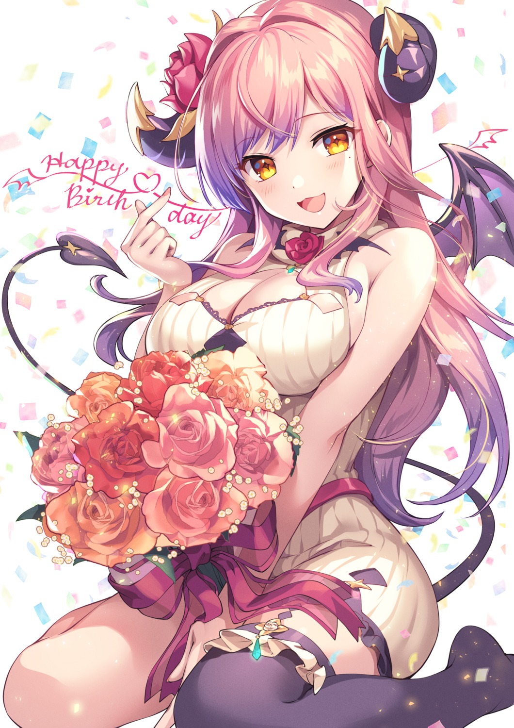 cleavage, devil, dress, gomashio_ponz, horns, kurari_rose, stockings, tail, thighhighs, wactor, wings