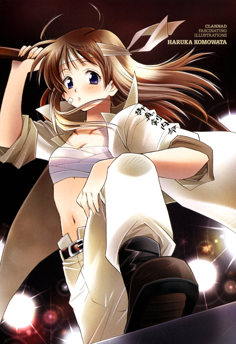 clannad, komowata_haruka, miyazawa_yukine, open_shirt, sarashi